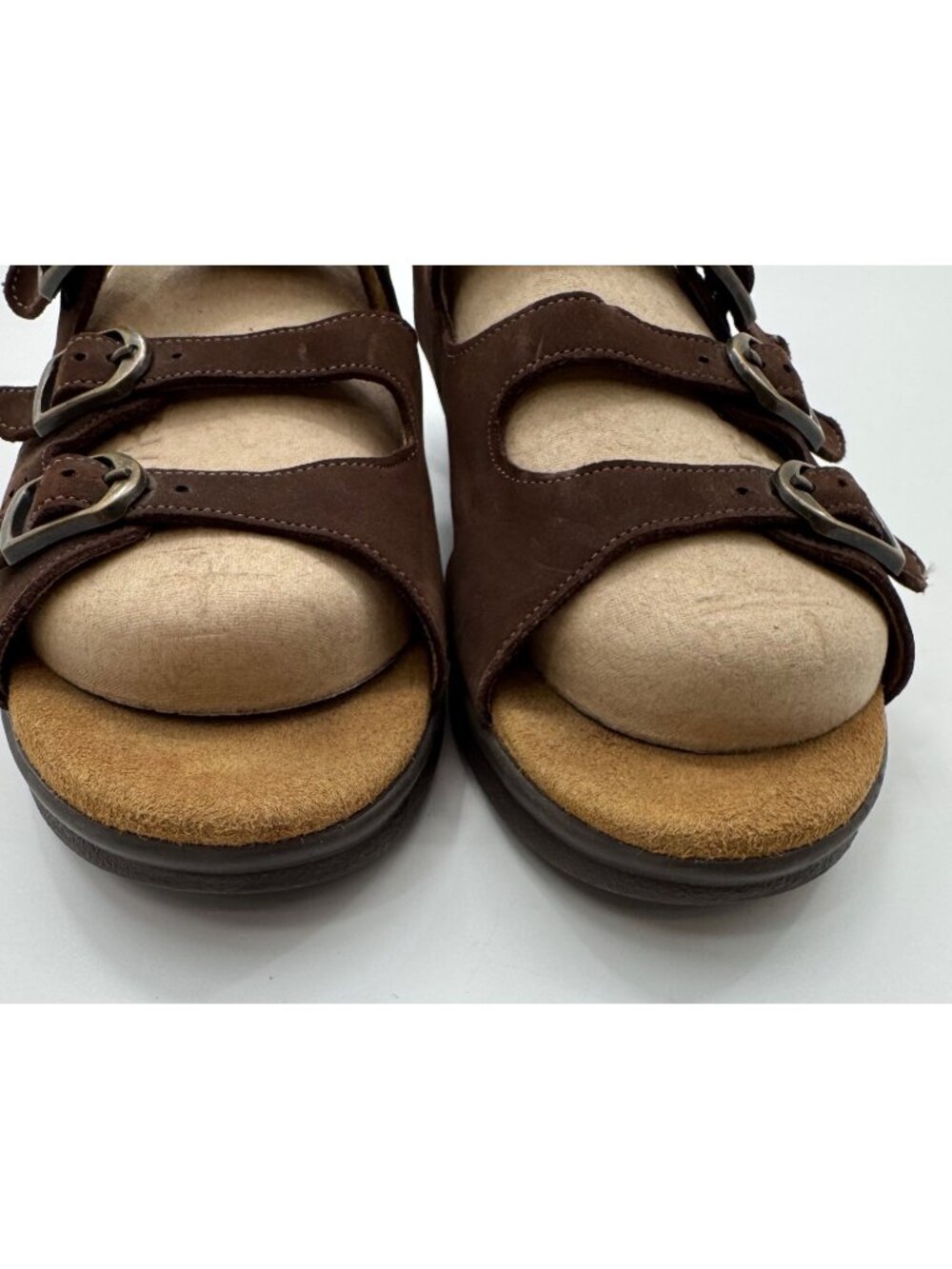 SAS Brown Leather Comfort Adjustable Strappy Sandals Womens Size 8.5 Walking - Picture 4 of 13